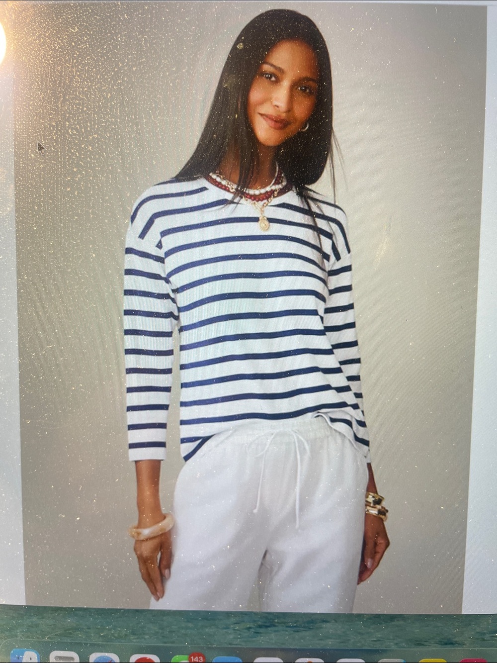 J. McLaughlin Navy and White Striped Long Sleeve Top